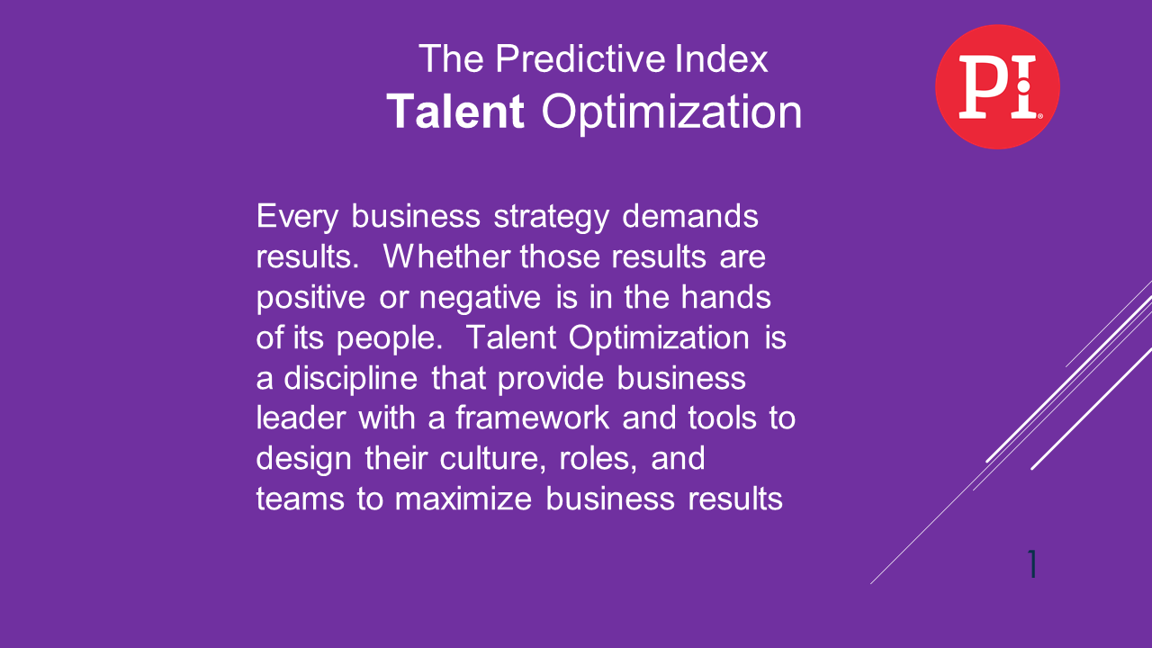 A purple and white graphic with the words " predictive index talent optimization ".